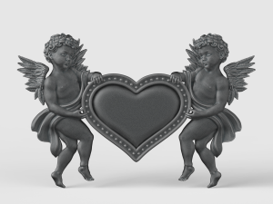 STL CNC Router file 3dprintable Classic Bas-Relief Cherubs Heart 3D Print Model