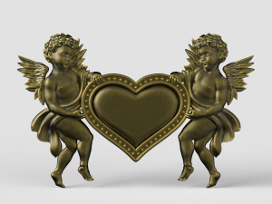 STL CNC Router file 3dprintable Classic Bas-Relief Cherubs Heart 3D Print Model