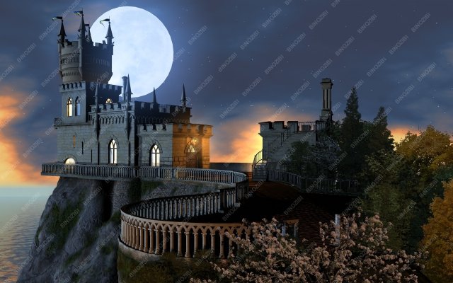 castle swallows nest night version 3D 模型 .c4d .max .obj .3ds .fbx .stl .blend 