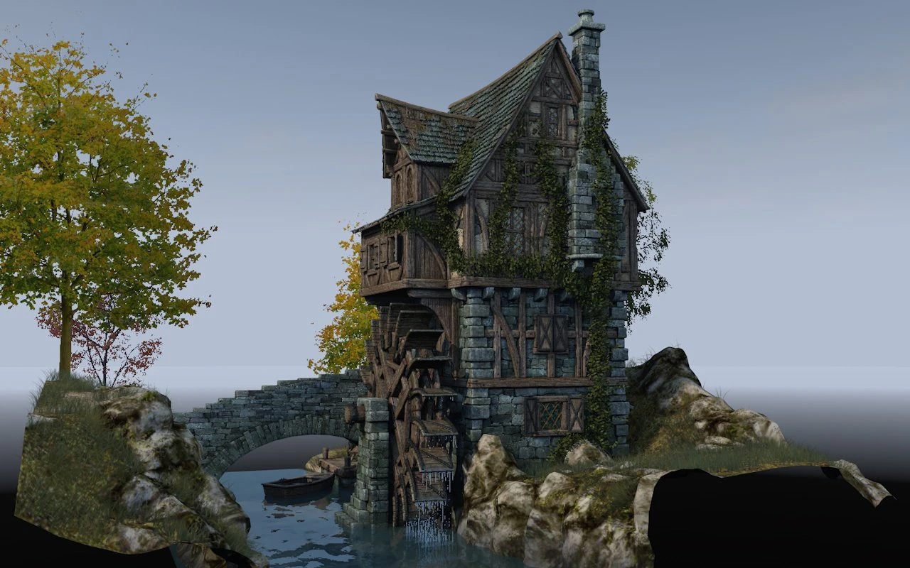 medieval watermill 3D Model .c4d .max .obj .3ds .fbx .stl .blend