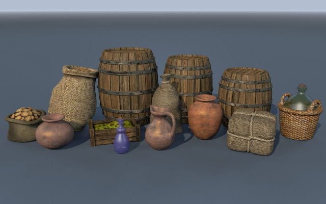 medieval goods set 1 3D 모델 .c4d .max .obj .3ds .fbx .stl .blend 