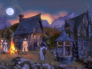 중세 마을 - 야간 버전 3D 모델