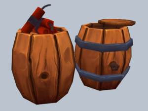 wooden tnt barrel with dynamite Model 3D