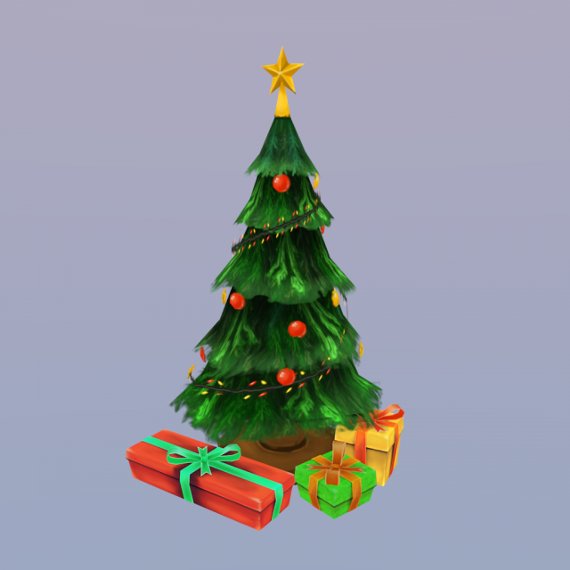 hand painted christmas tree with gifts Modelo 3D .c4d .max .obj .3ds .fbx .stl .blend 