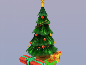 hand painted christmas tree with gifts Model 3D