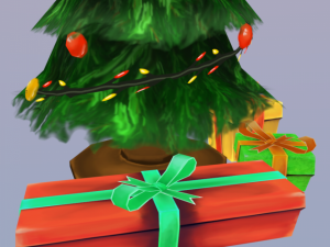 hand painted christmas tree with gifts Modelo 3D
