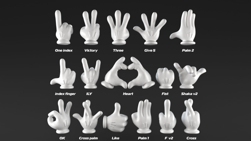 Mickeys hands Pack 01 Modelo de Impressão 3D .c4d .max .obj .3ds .fbx .stl .blend