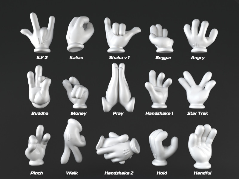 Mickeys hands Pack 02 3D Baskı Modeli .c4d .max .obj .3ds .fbx .stl .blend