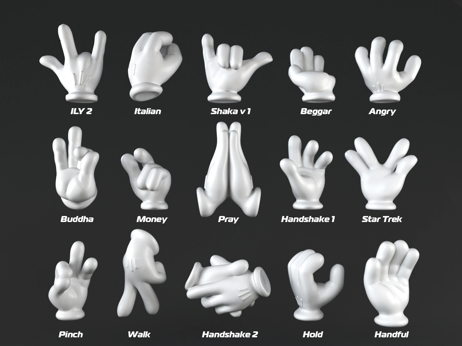 Mickeys hands Pack 02 3D Print Model .c4d .max .obj .3ds .fbx .stl .blend 