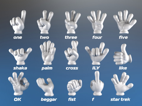 Cartoon hand 5 fingers Pack 01 3D print model 3D-Druckmodell