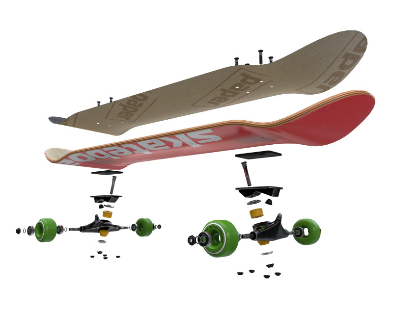 Skateboard Disassemble Model 3D .c4d .max .obj .3ds .fbx .stl .blend 