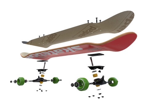 Skateboard Disassemble Model 3D