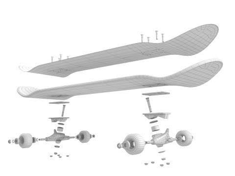 Skateboard Disassemble Model 3D