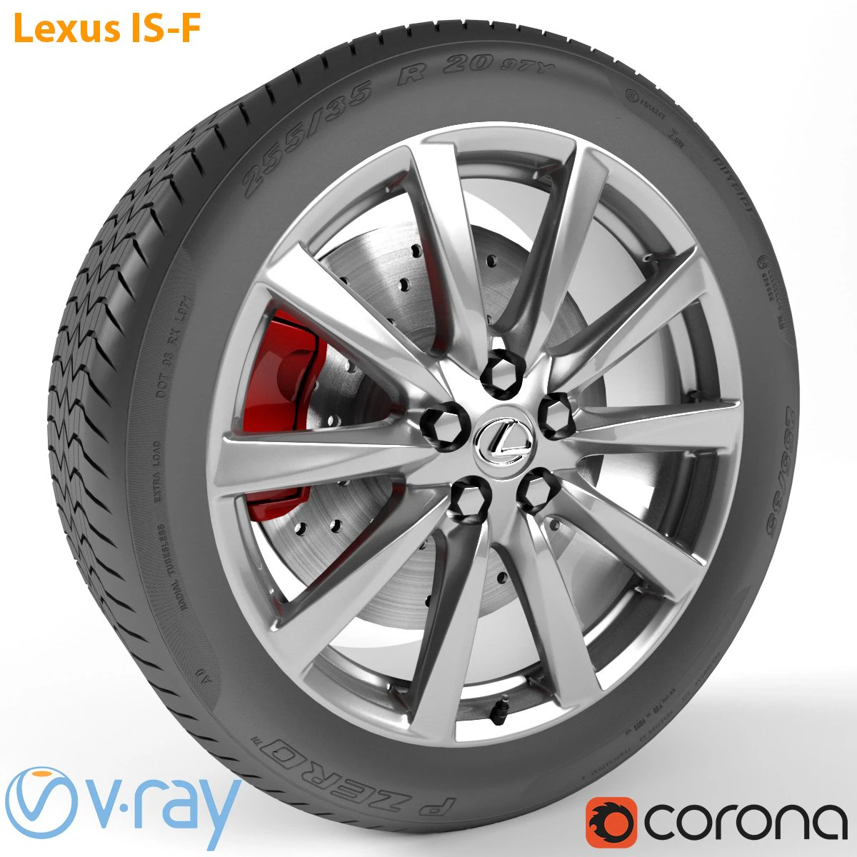 lexus is-f wheel 3D Model .c4d .max .obj .3ds .fbx .stl .blend