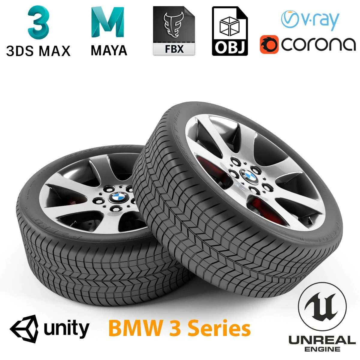 bmw 3 series wheel 3D Model .c4d .max .obj .3ds .fbx .stl .blend