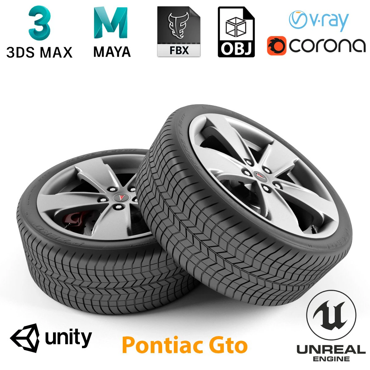 pontiac gto wheel 3D Model .c4d .max .obj .3ds .fbx .stl .blend 