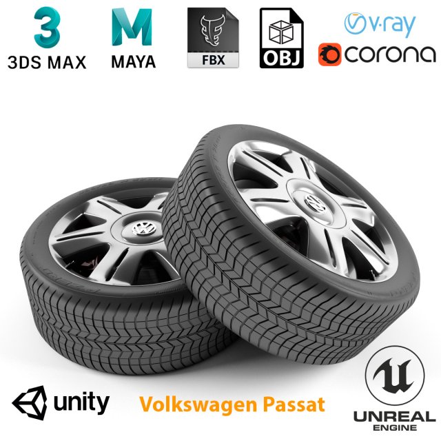 volkswagen passat wheel 3D Модель .c4d .max .obj .3ds .fbx .stl .blend 