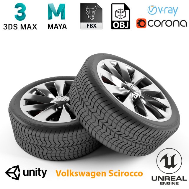 volkswagen scirocco wheel Modelo 3D .c4d .max .obj .3ds .fbx .stl .blend 