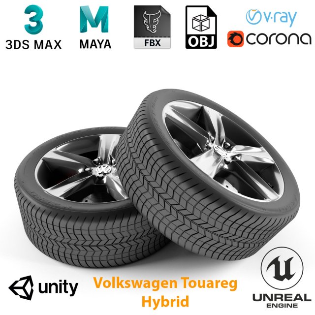 volkswagen touareg hybrid wheel 3D Model .c4d .max .obj .3ds .fbx .stl .blend 