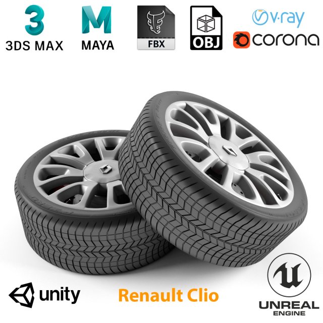 renault clio wheel Modelo 3D .c4d .max .obj .3ds .fbx .stl .blend 