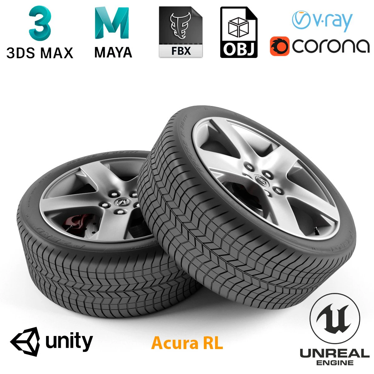 acura rl wheel 3D Model .c4d .max .obj .3ds .fbx .stl .blend 