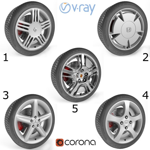 wheels collection 1 5 models Modelo 3D .c4d .max .obj .3ds .fbx .stl .blend 