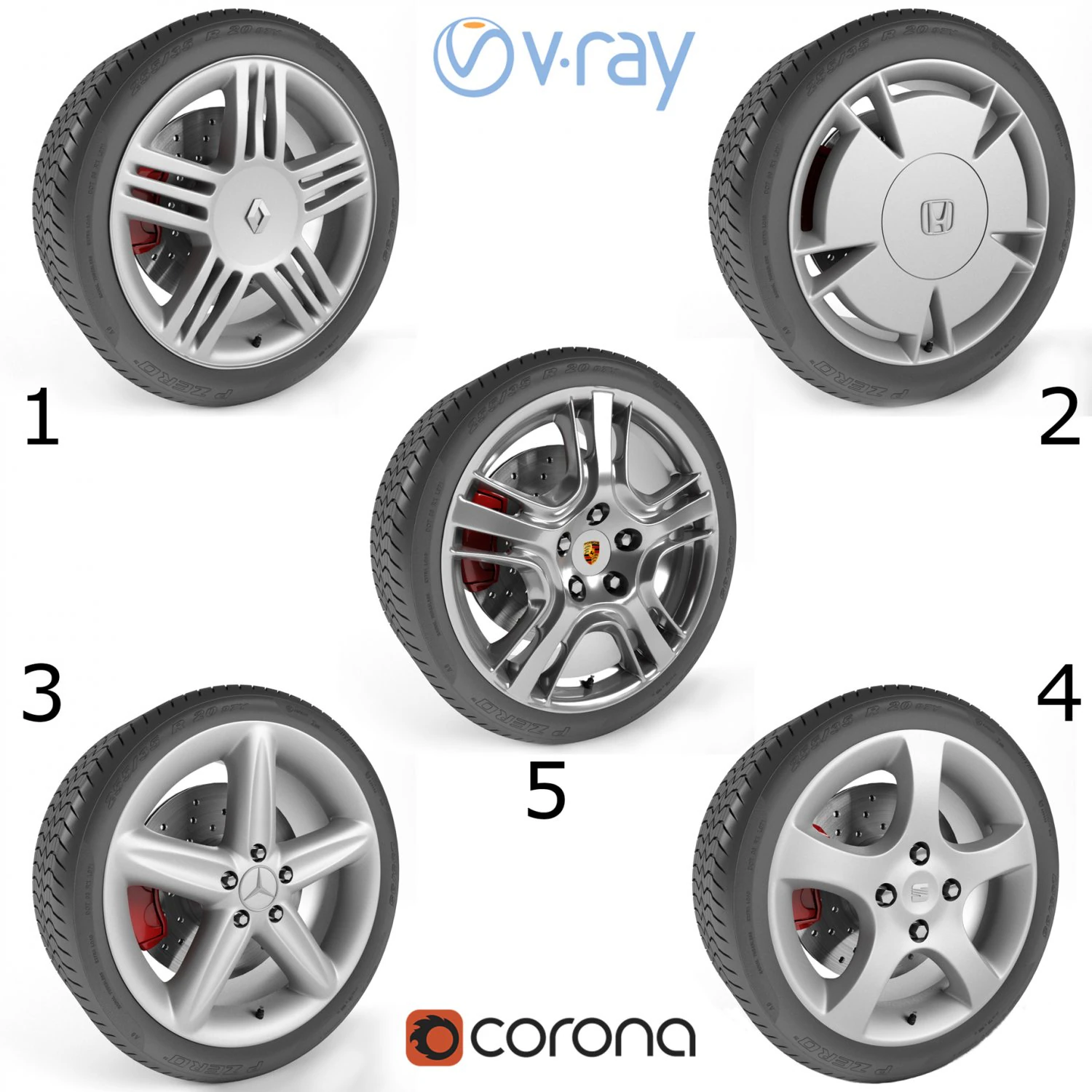 wheels collection 1 5 models 3D Model .c4d .max .obj .3ds .fbx .stl .blend