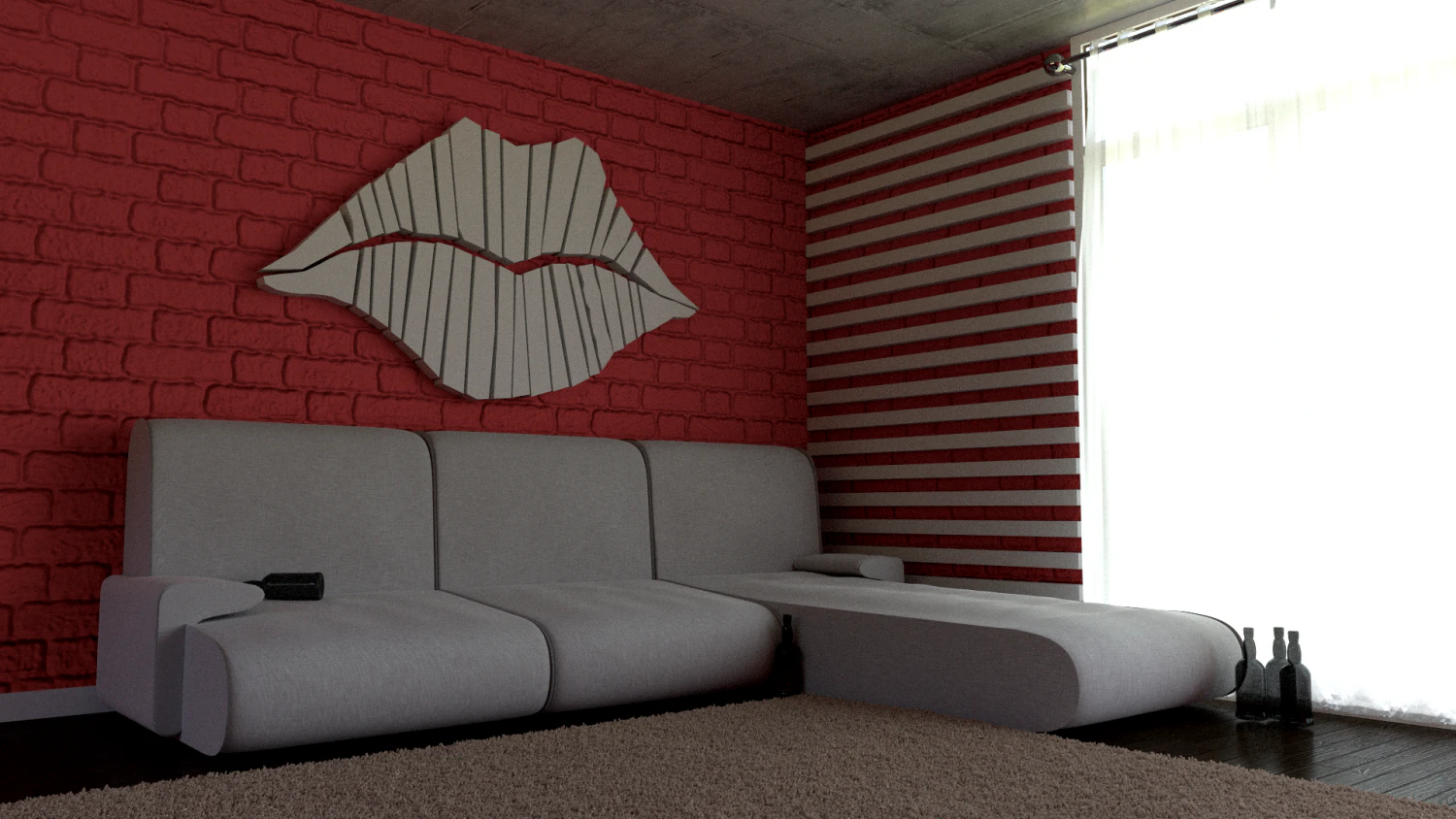 white stripes room and dining room 3D Model .c4d .max .obj .3ds .fbx .stl .blend 