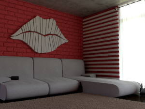 white stripes room and dining room Model 3D