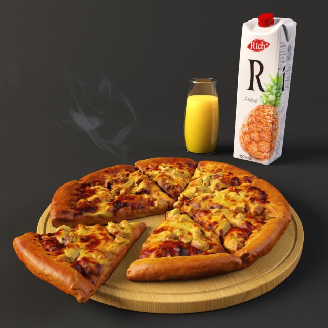 hawaiian pizza 3D Model .c4d .max .obj .3ds .fbx .stl .blend 