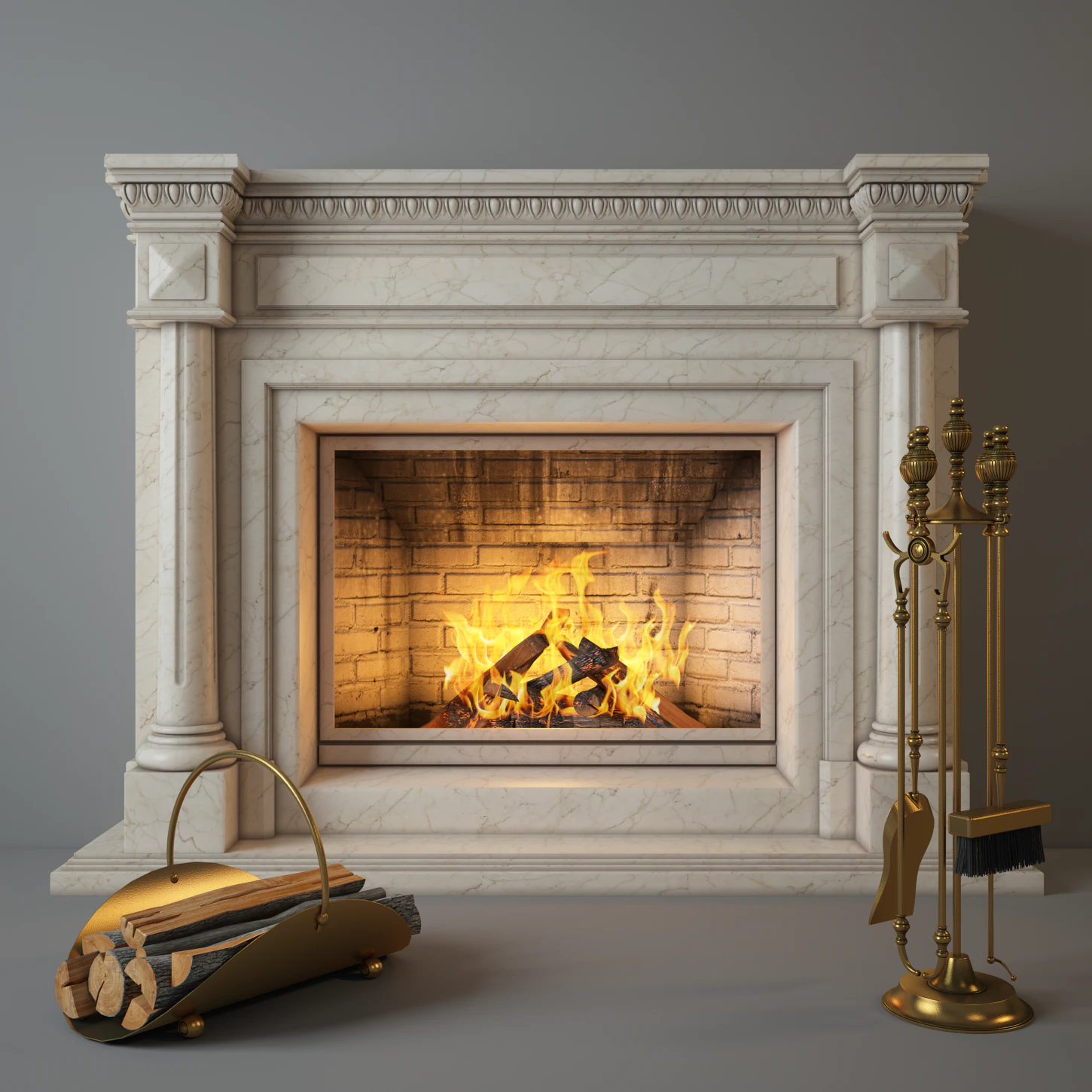 fireplace charlotte with fireplace tools 3D Model .c4d .max .obj .3ds .fbx .stl .blend