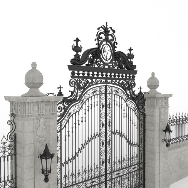 exterior mansion gate 3D 모델 .c4d .max .obj .3ds .fbx .stl .blend 