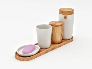 Akacjowe akcesoria łazienkowe John Lewis Model 3D