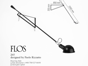 265 modern wall lamp designed by paolo rizzatto 3D-Modell