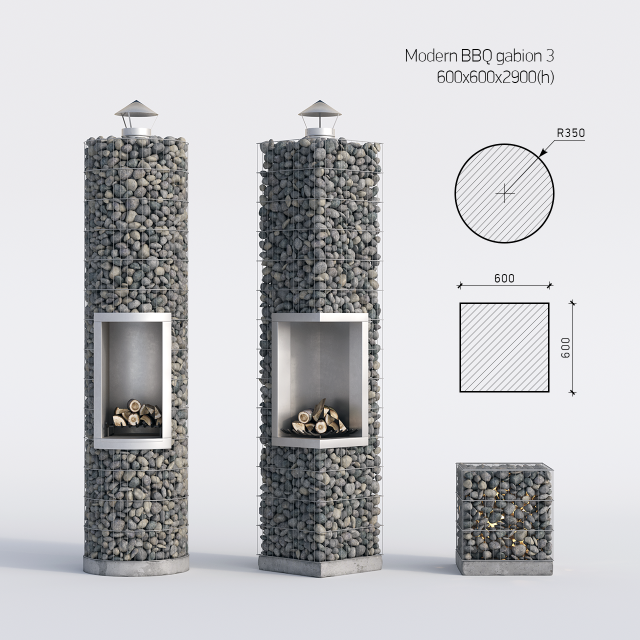 modern bbq gabion 3 Modelo 3D .c4d .max .obj .3ds .fbx .stl .blend 