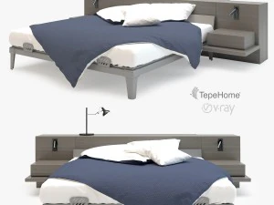 モダンなグレーの木製ベッド 3Dモデル