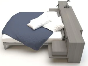 modern grey wood bed 3D Model