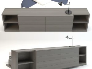 modern grey wood bed 3D Model
