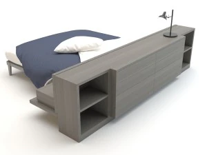 modern grey wood bed 3D Model