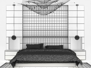 classic bed and leather bedisde Modèle 3D