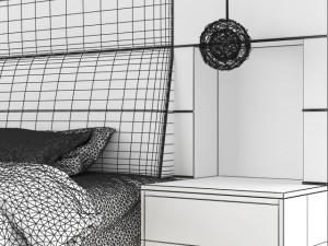 classic bed and leather bedisde Modèle 3D
