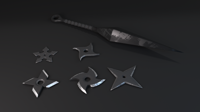 ninja shuriken and kunai collection 3D Модель .c4d .max .obj .3ds .fbx .stl .blend 