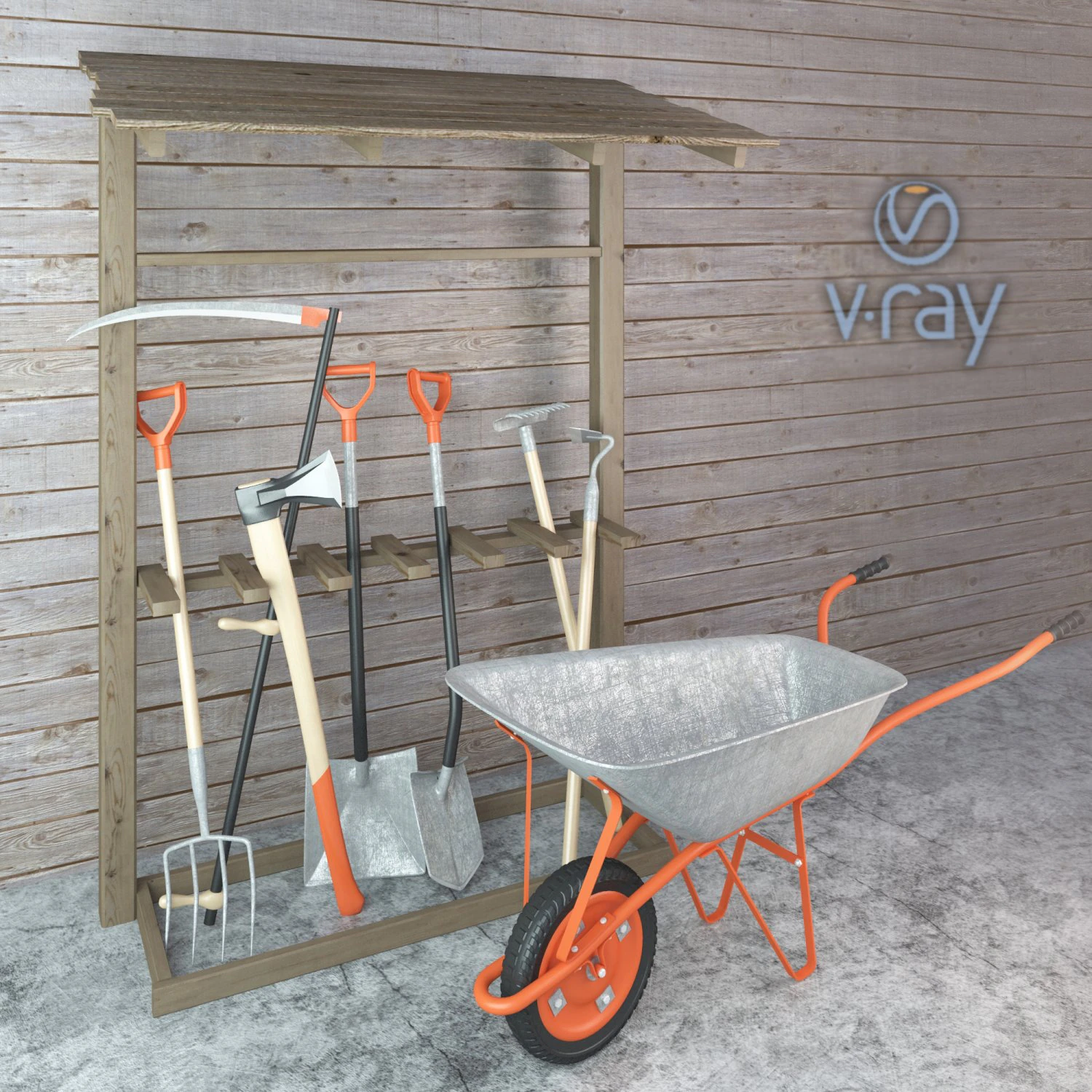 garden tools set lowpoly 3D Model .c4d .max .obj .3ds .fbx .stl .blend 