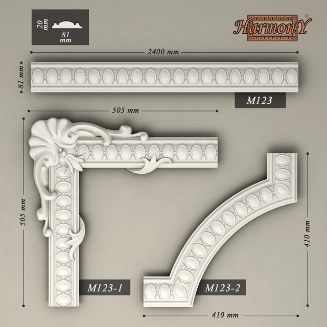 molding with corner elements harmony 3D Model .c4d .max .obj .3ds .fbx .stl .blend 