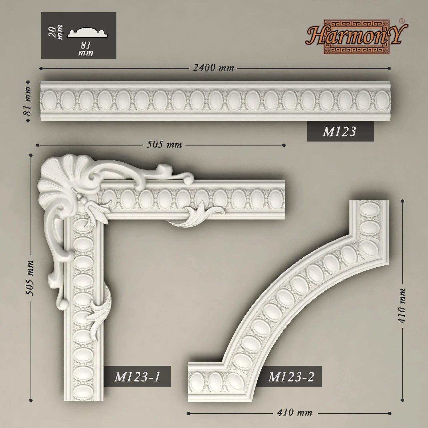 molding with corner elements harmony 3D Model .c4d .max .obj .3ds .fbx .stl .blend 