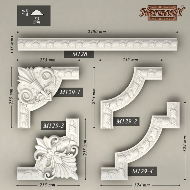 molding with corner elements harmony 3D 모델 .c4d .max .obj .3ds .fbx .stl .blend 