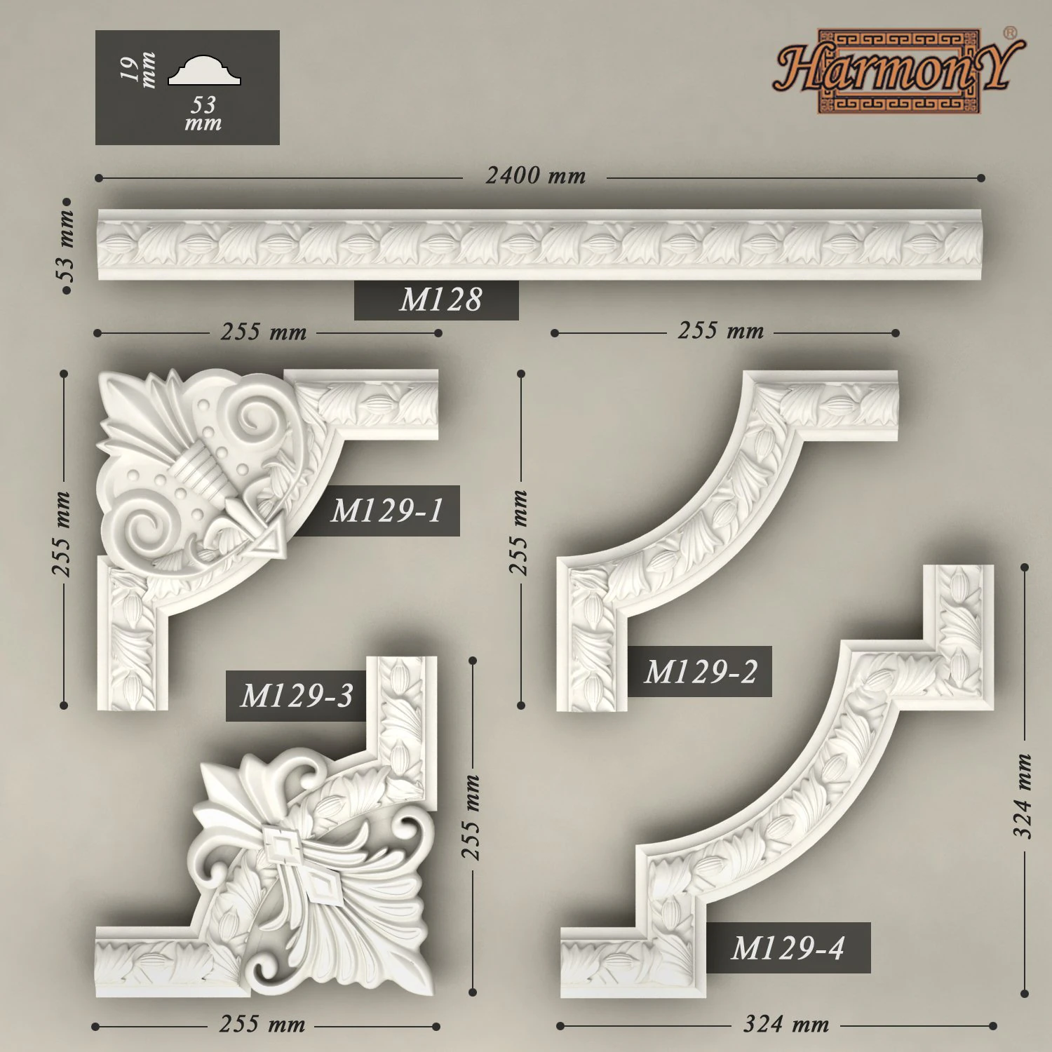 molding with corner elements harmony 3D Model .c4d .max .obj .3ds .fbx .stl .blend 