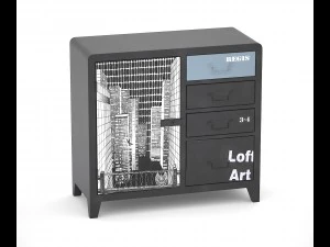 c&oacute;moda tipo loft en blanco y negro Modelo 3D