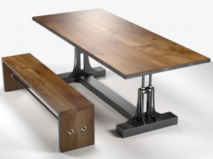 post industrial table and bench 3D Model