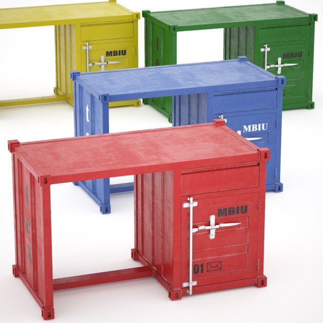 sea container desk 4 colors 3D Model .c4d .max .obj .3ds .fbx .stl .blend 